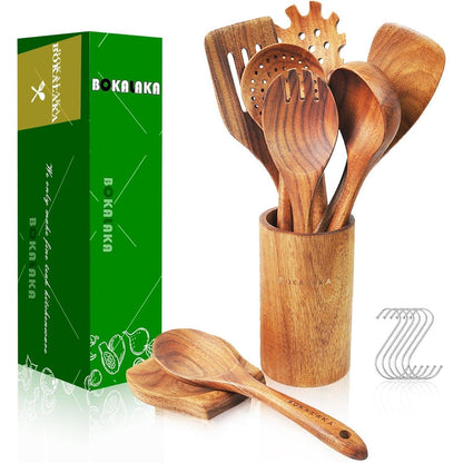 9-teiliges Holz Küchenutensilien Set aus Teakholz