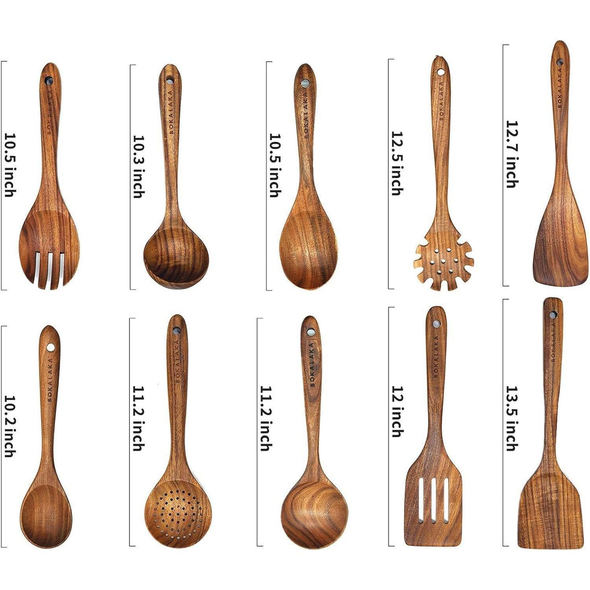 10-teiliges Holzlöffel-Set aus Teakholz – Küchenutensilien