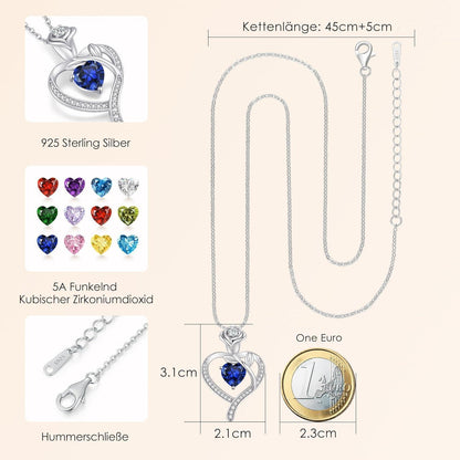 Herz Halskette Damen Rosegold Sterling Silber 925 mit Geburtsstein