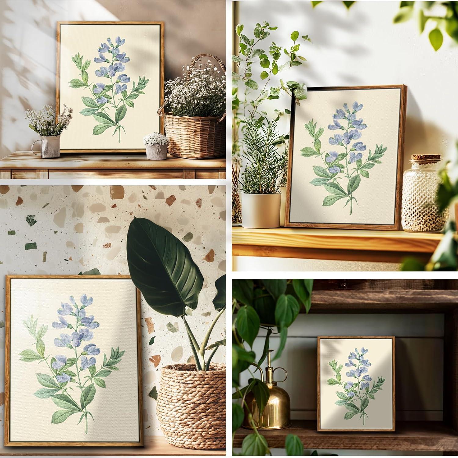 Botanische Leinwandbilder mit Holzrahmen - Vintage Blumenbild 30x40cm