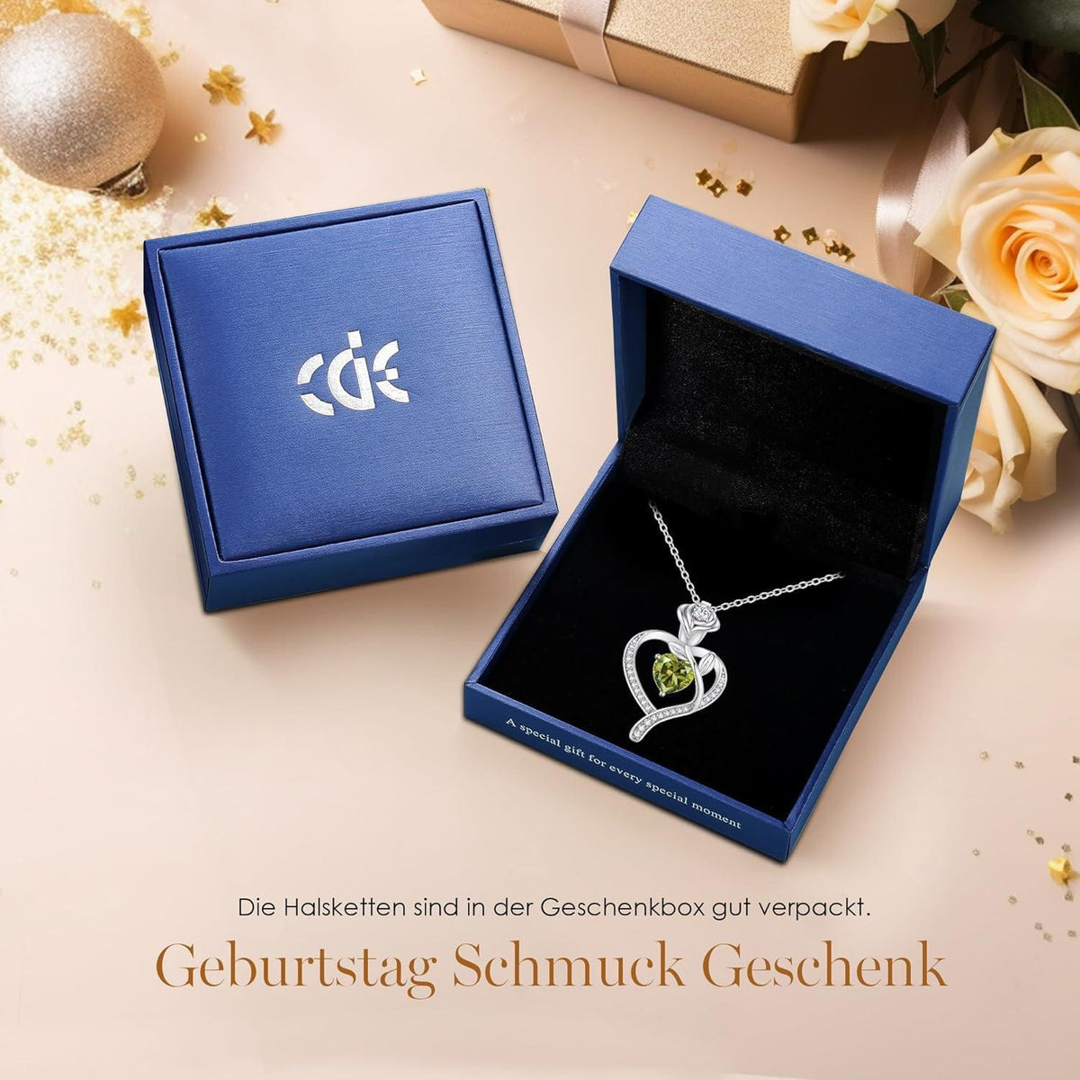 Halskette Damen Rosegold Herz mit Geburtsstein Sterling Silber 925