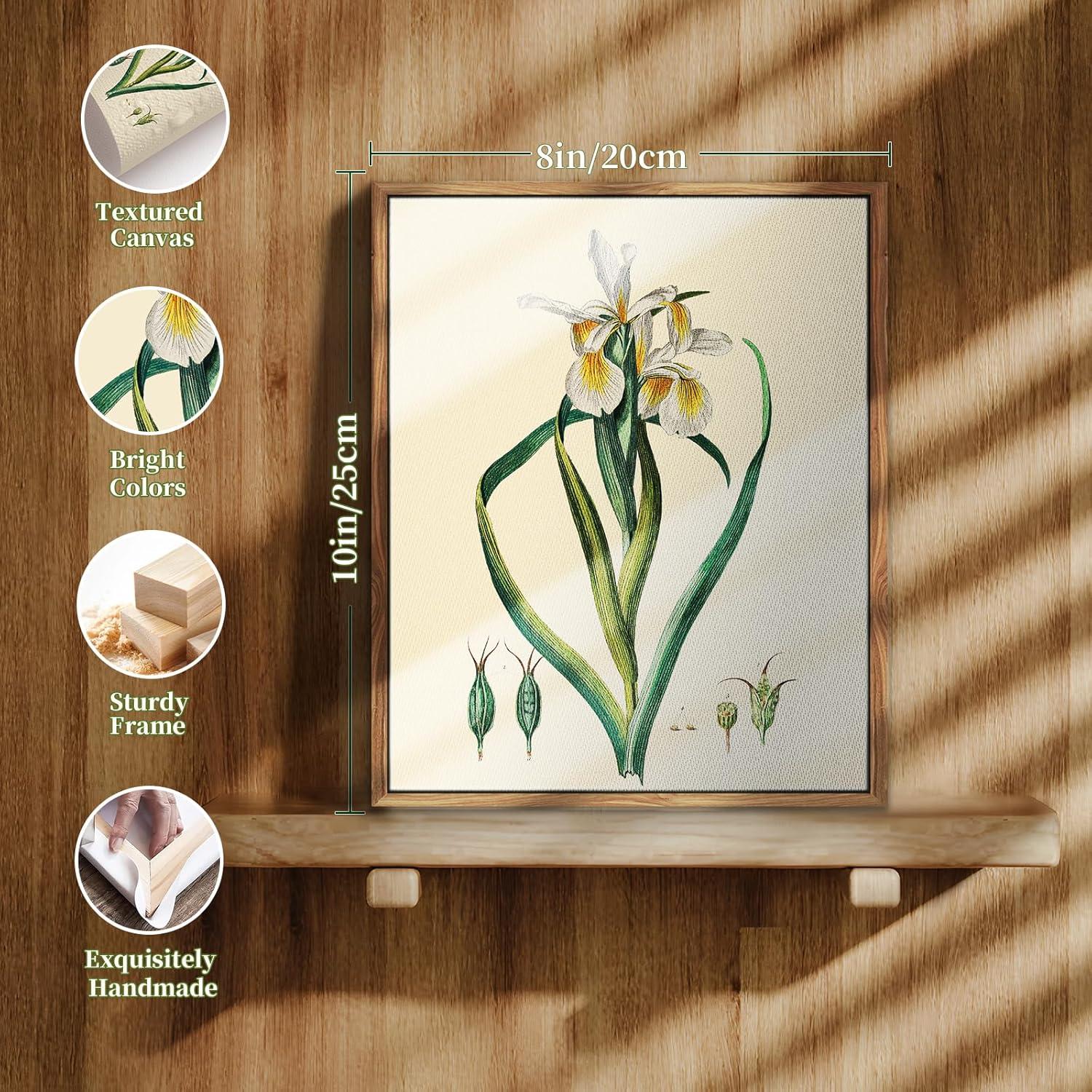 Leinwandbilder Vintage Botanisch mit Holzrahmen, 20x25 cm, Blumen Aesthetic, Wanddeko Wohnzimmer Schlafzimmer Badezimmer