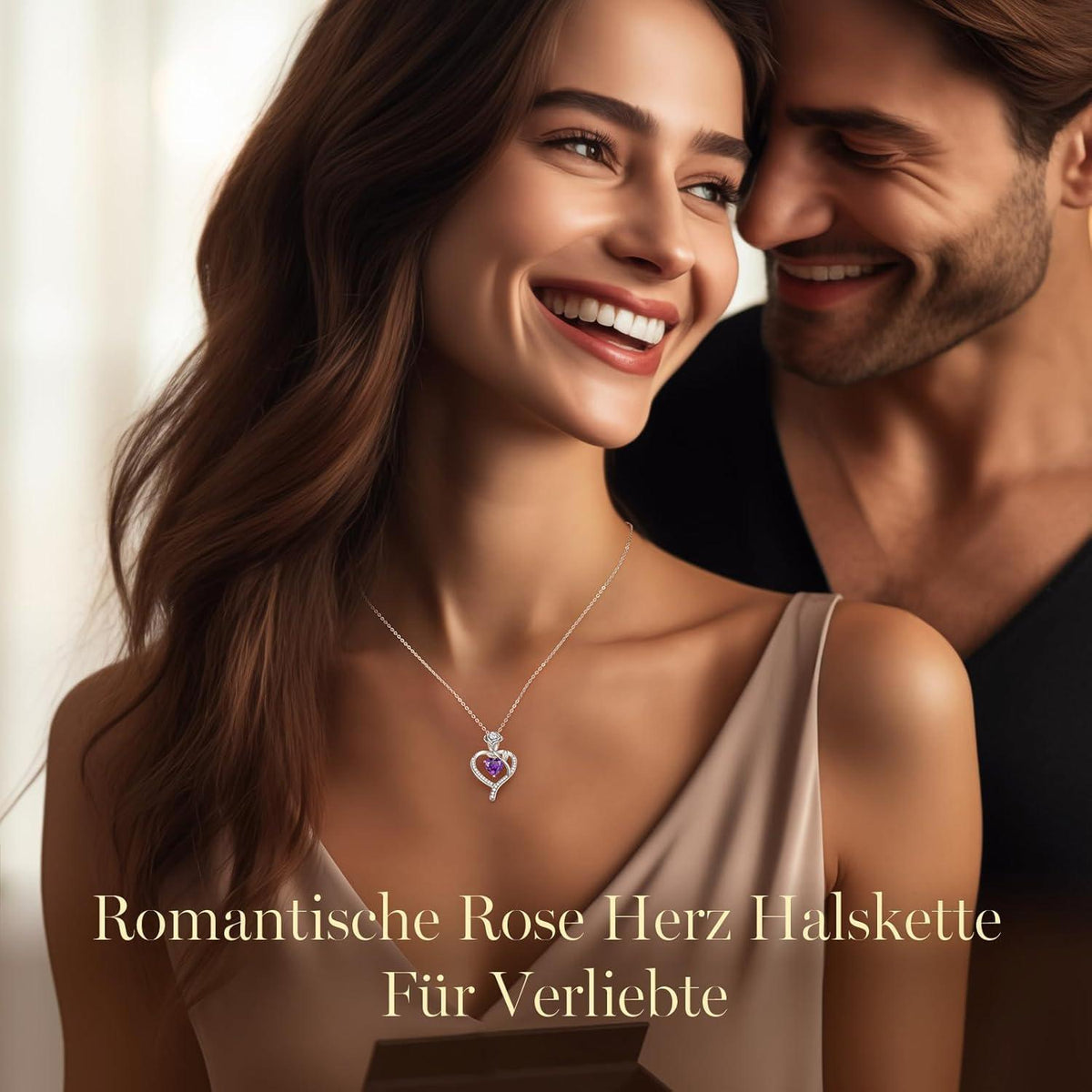 Herz Halskette Damen Rosegold mit Geburtsstein aus 925 Sterling Silber