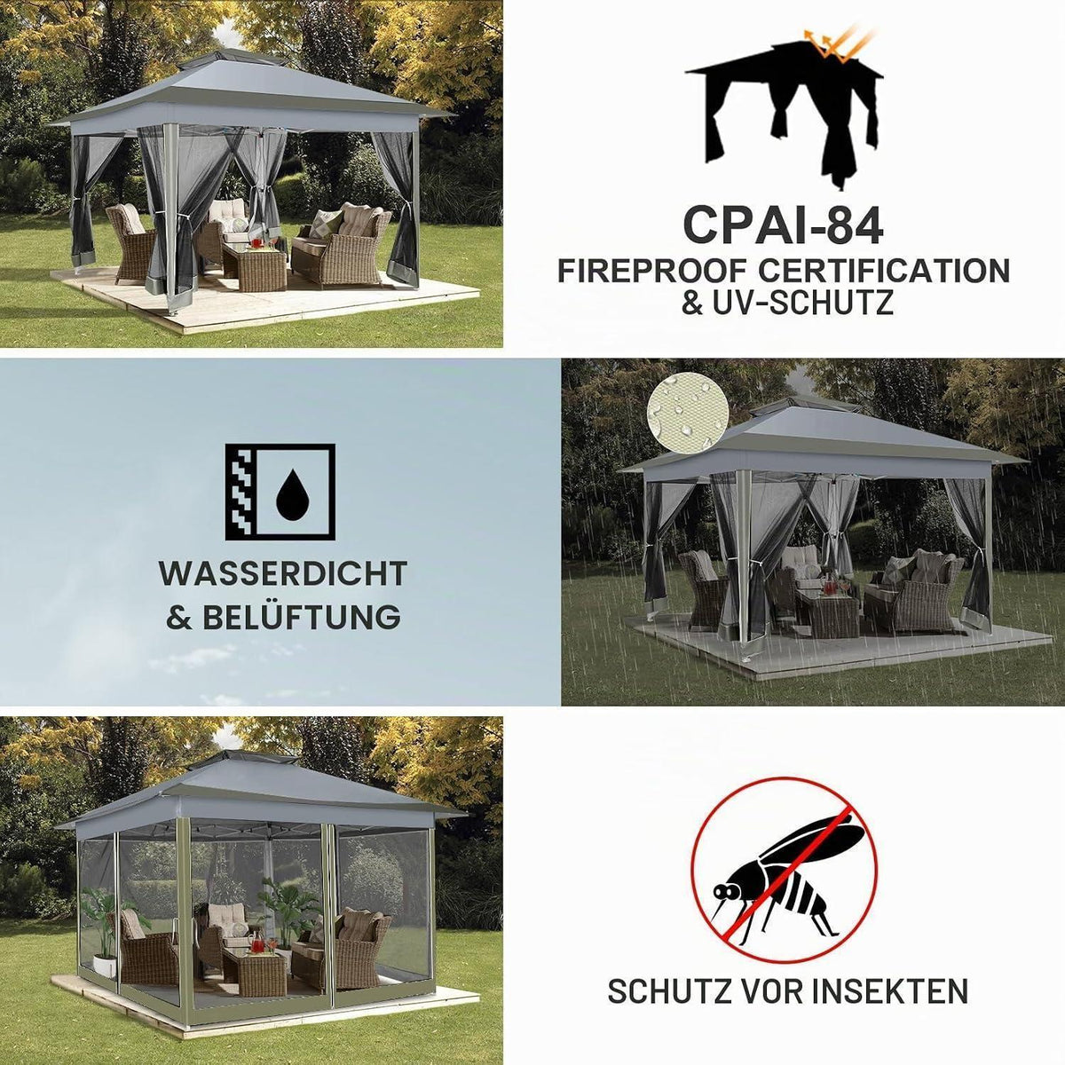 3x3m Pavillon wasserdicht mit Moskitonetz & Sandsäcken