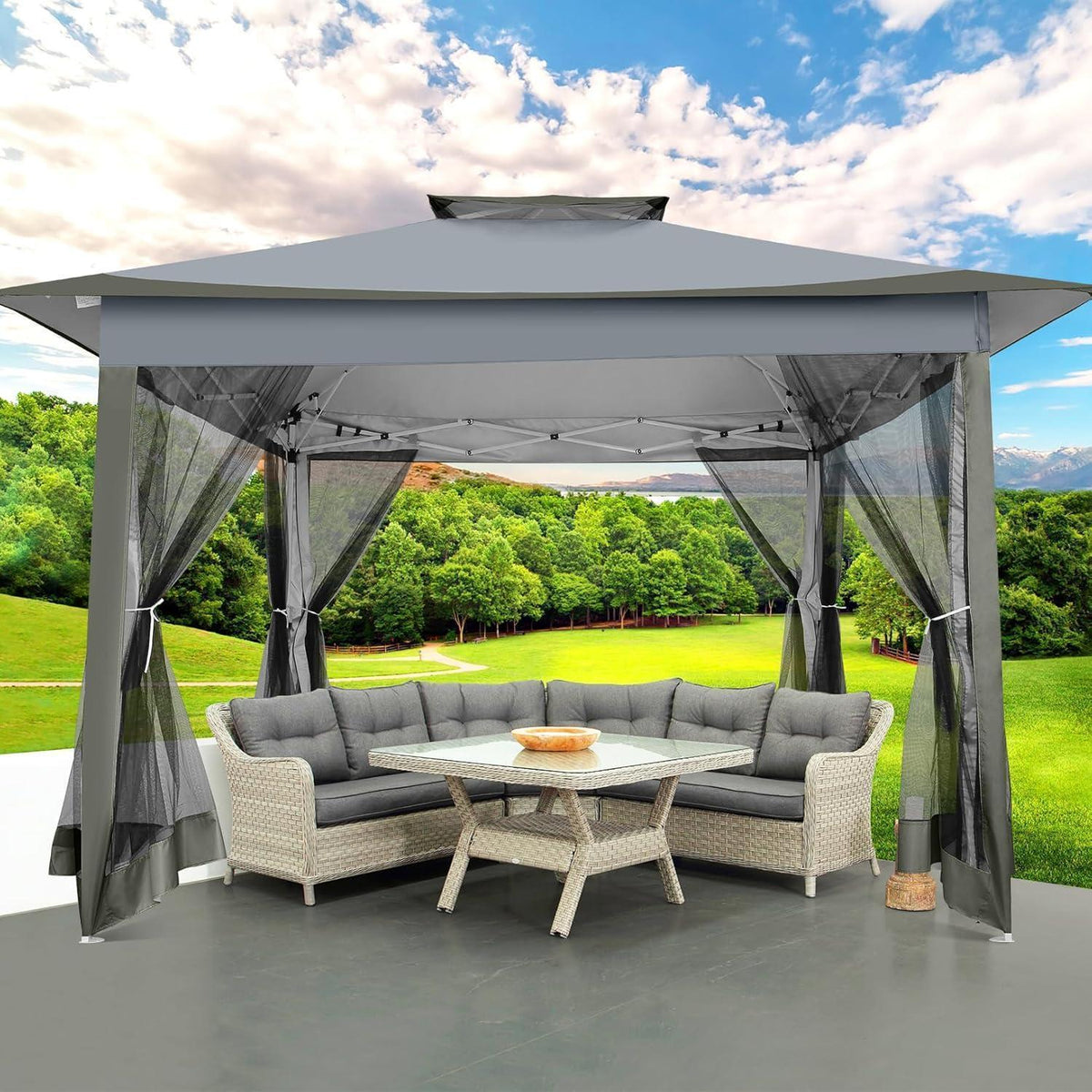 3x3m Pavillon wasserdicht mit Moskitonetz & Sandsäcken