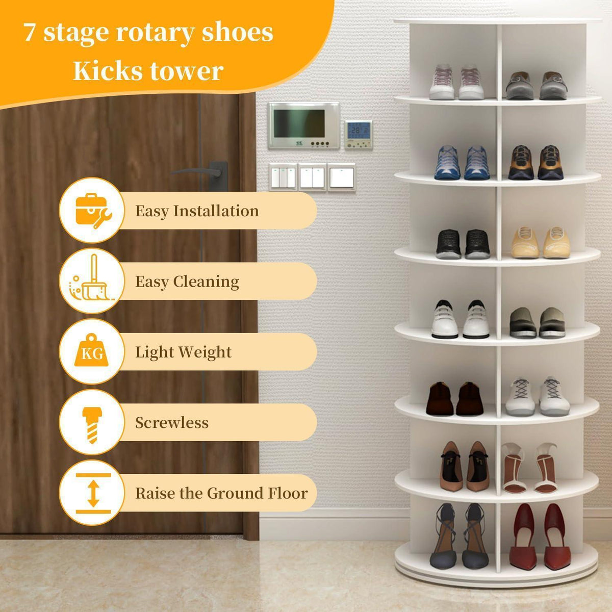 Drehbarer Schuhschrank 6 Etagen – Schuhregal Karussell Weiß