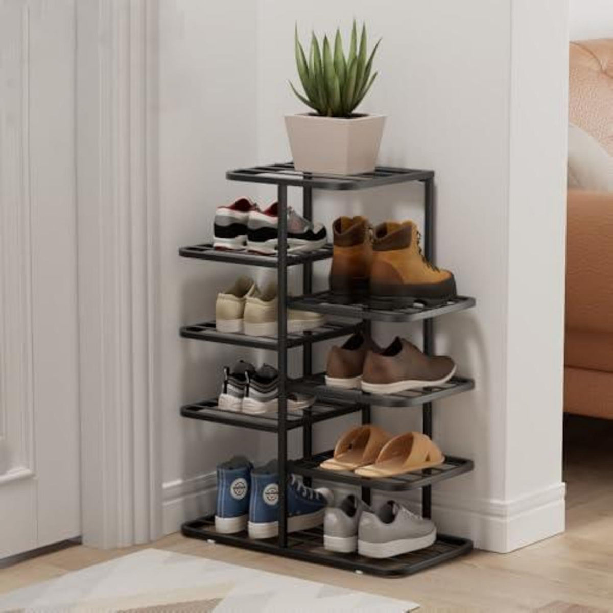 Schuhregal 5-Ebenen, schmales Metallregal, platzsparend & modern