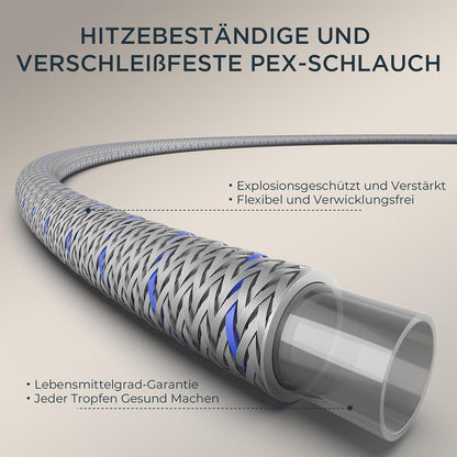 Wasserhahn Küche Edelstahl mit Brause 360° Drehbar, Einhebelmischer
