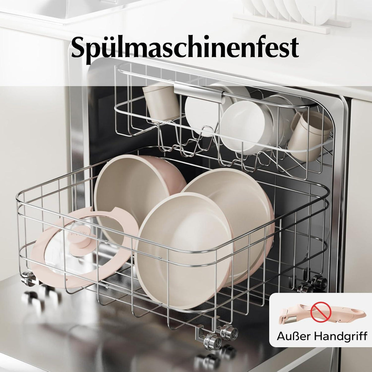 Topfset 16tlg. abnehmbare Griffe Antihaft-Keramik, Pfanne 20/26cm, Bratpfanne