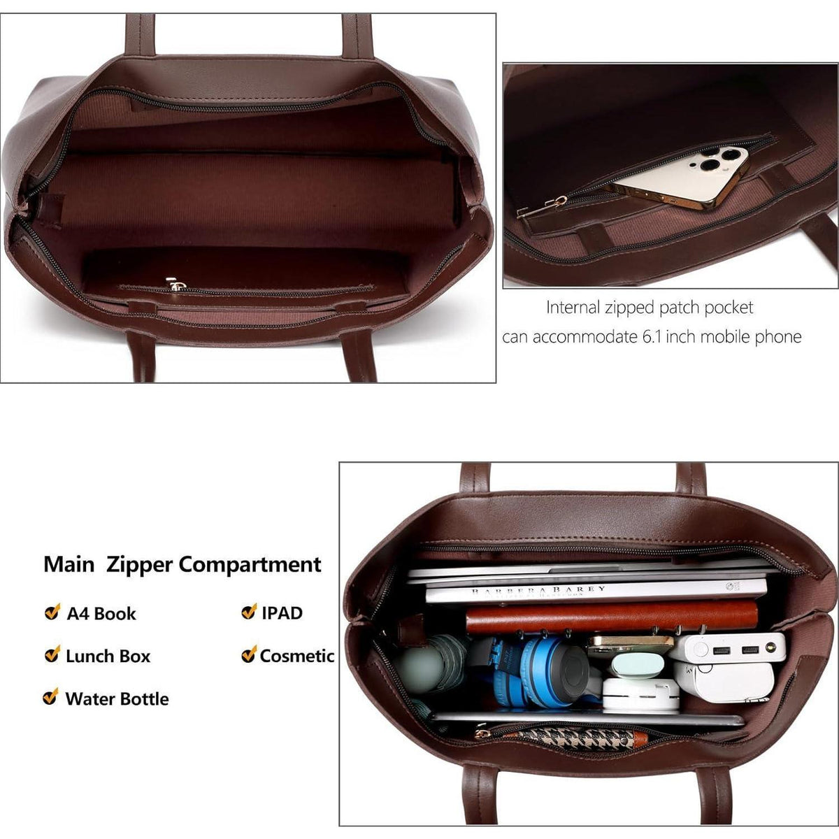 Damen Henkeltasche Shopper Coffee A4 in Lederoptik