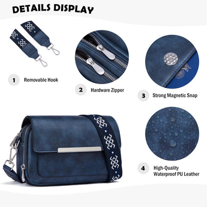 Damen Umhängetasche Vegan Leder Crossbody Schultertasche Verstellbar