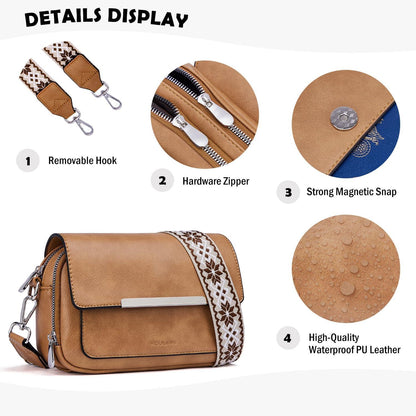 Damen Handy Umhängetasche Vegan Leder Crossbody Schultertasche Beige