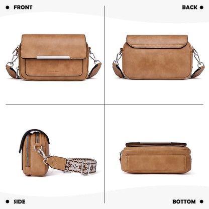 Damen Umhängetasche Vegan Leder Crossbody Breiter Gurt Einstellbar