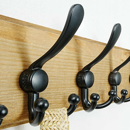Garderobenleiste Holz mit 5 Haken, Retro Braun