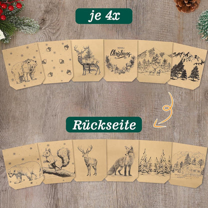 2024 Adventskalender Bastelpapier Weihnachtsmuster Tüten mit
