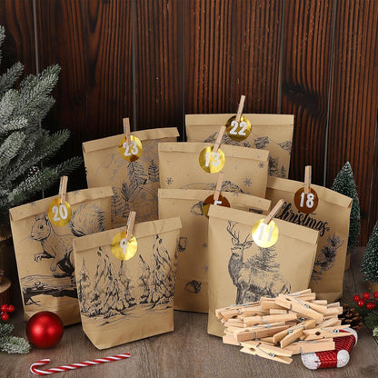 2024 Adventskalender Bastelpapier Weihnachtsmuster Tüten mit