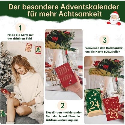 Adventskalender 2024 mit Achtsamkeitskarten Holzständer