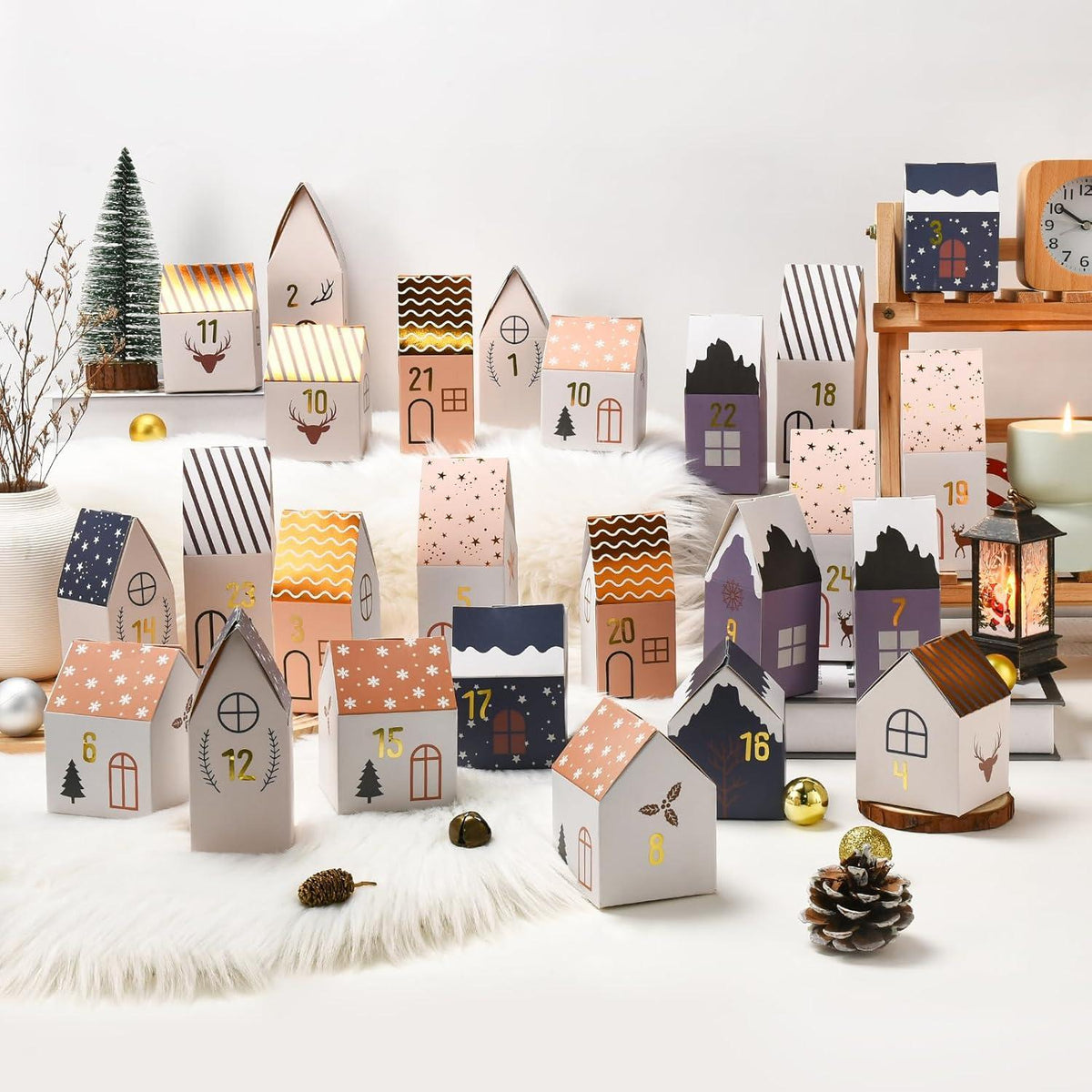 Adventskalender zum Befüllen 24 Weihnachtshäuser Selbstbastel-Boxen