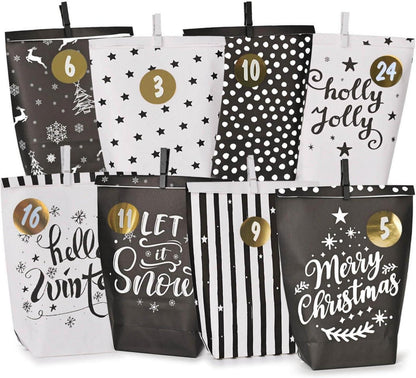 Adventskalender zum Befüllen Kraftpapier Tüten Weihnachten Schwarz