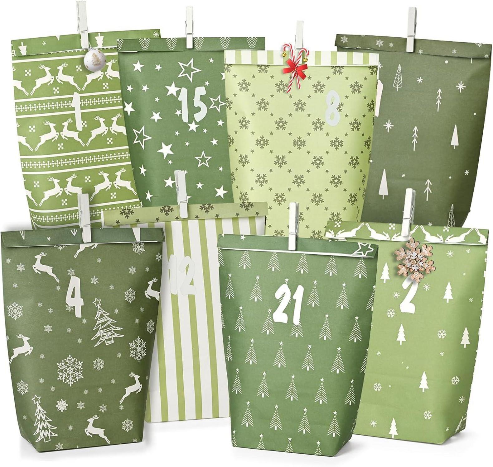 Adventskalender Tüten selbst befüllen grüner Stil