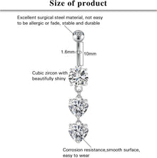 Herz Bauchnabelpiercing Set Edelstahl CZ 14G 10mm Silber