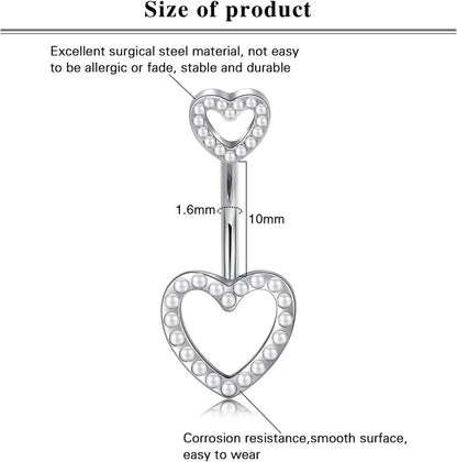 3stk LAURITAMI Bauchnabelpiercing Herz Edelstahl CZ 14G 10mm