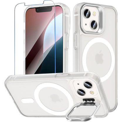 iPhone 13/12 Mini Hülle mit Ständer, MagSafe, Panzerglas, matt durchscheinend