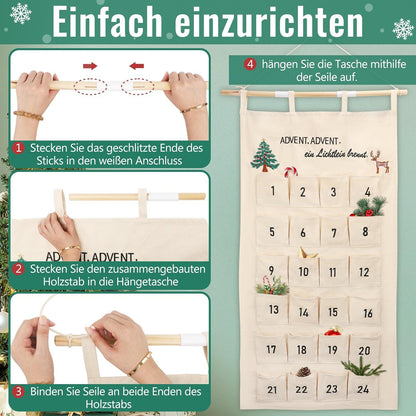 Stoff Adventskalender mit besticktem Adventsreim - Familien Weihnachtsdeko