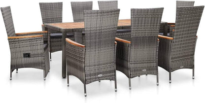 Rattan Gartenmöbel Set 8 Personen mit Verstellbaren Stühlen Grau