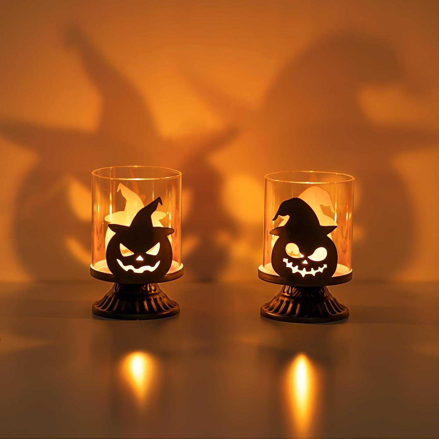 Halloween Kerzenhalter Kürbis Deko - Romadedi Windlicht für