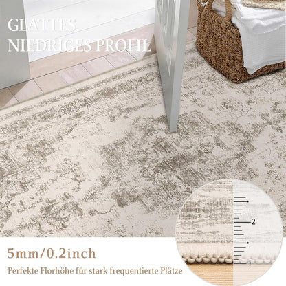 Vintage Teppich Beige 180x270cm Waschbar – Wohnzimmer Teppich