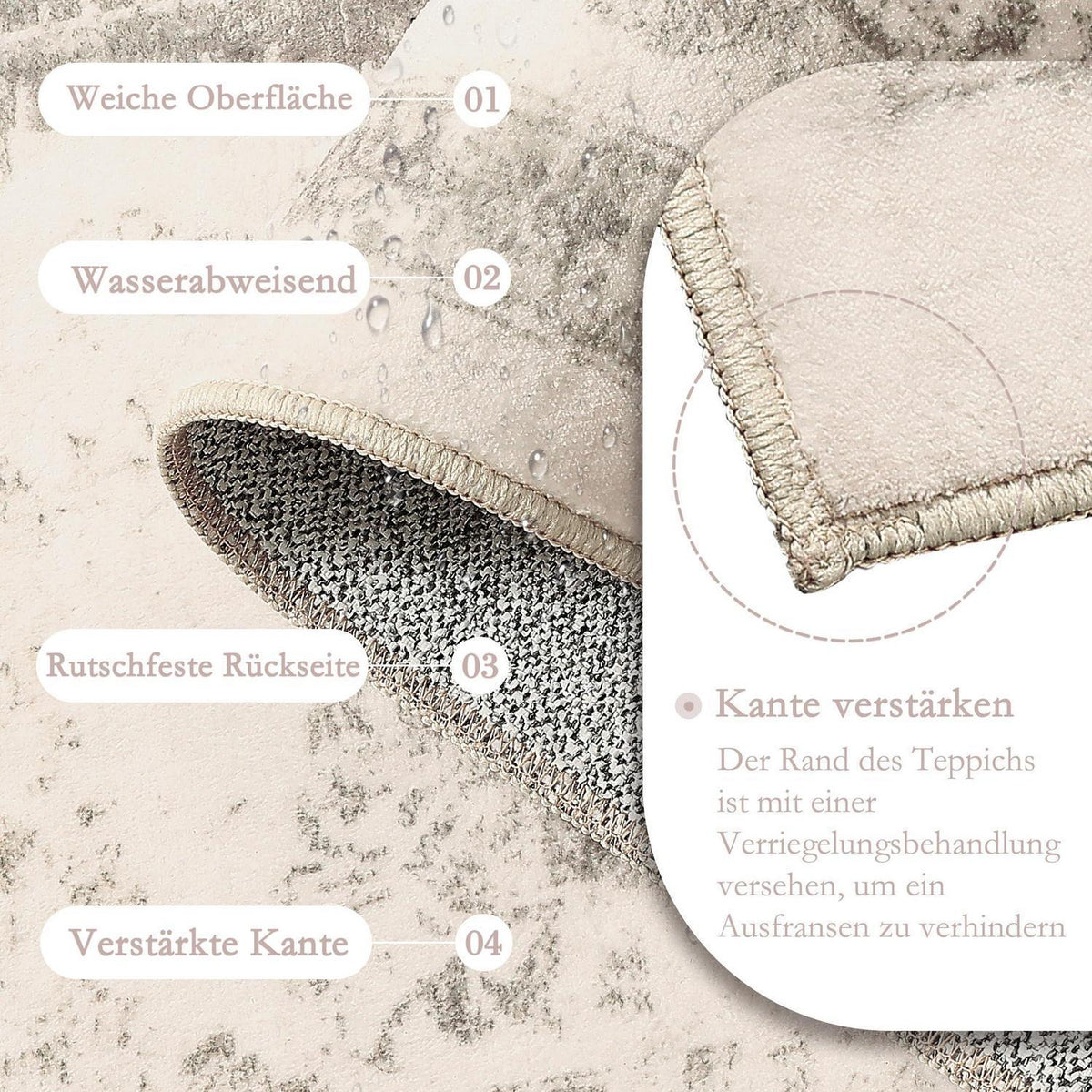 Vintage Teppich Beige 240x300cm Waschbar – Wohnzimmerteppich