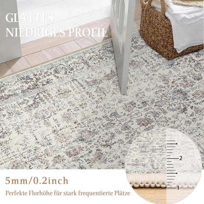 Vintage Teppich Taupe 180x270cm Waschbar Wohnzimmer Teppich