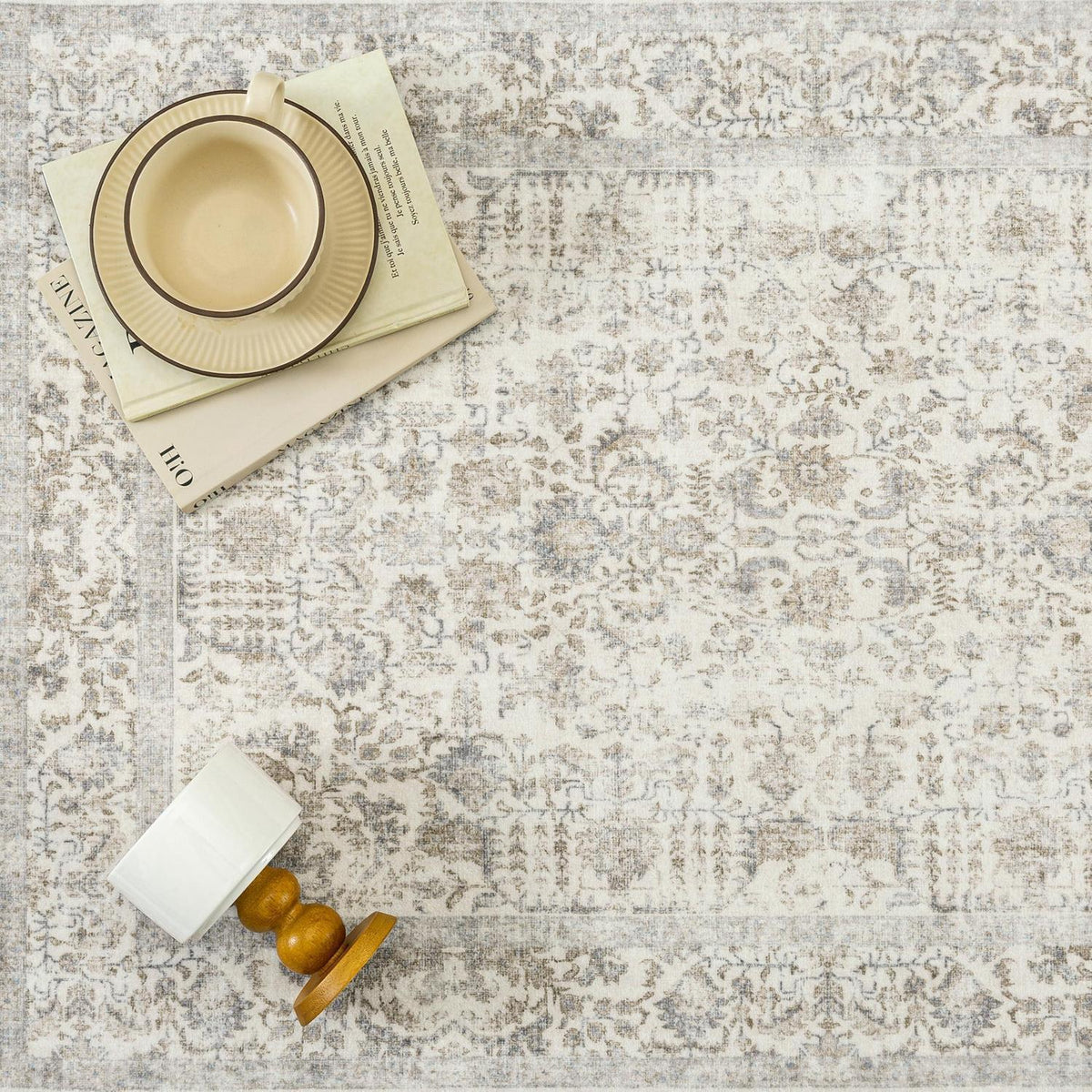 Vintage Teppich Taupe 240x300cm Waschbar Wohnzimmer Teppich