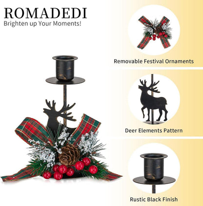 2er Set Vintage Rentier Kerzenständer Weihnachten Schwarz