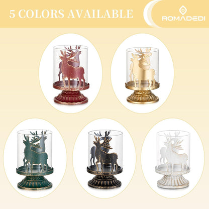 Romadedi Rentier Kerzenhalter Gold 2er Set Weihnachtsdeko Windlicht Vintage