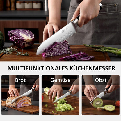 PAUDIN Messerset 5-teilig - Küchenmesser Set aus Carbon Edelstahl, Scharfe Kochmesser, Brotmesser, Santokumesser, Gemüsemesser, Allzweckmesser