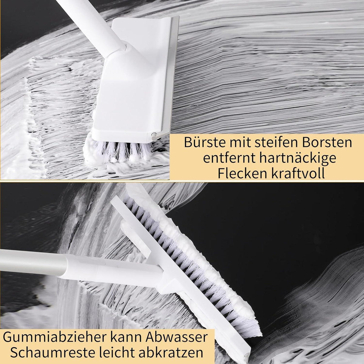 Boden Schrubber mit Stiel, 2-in-1 Waschbürste und Abzieher, 9 Zoll Scheuerbürste