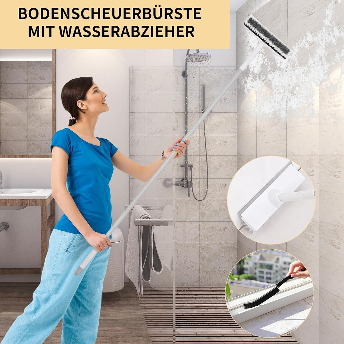 Schrubber Boden 2-in-1 Waschbürste mit Stiel 9 Zoll Abzieher