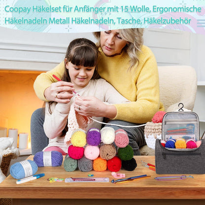 Häkelset für Anfänger mit Wolle und Zubehör, tragbar