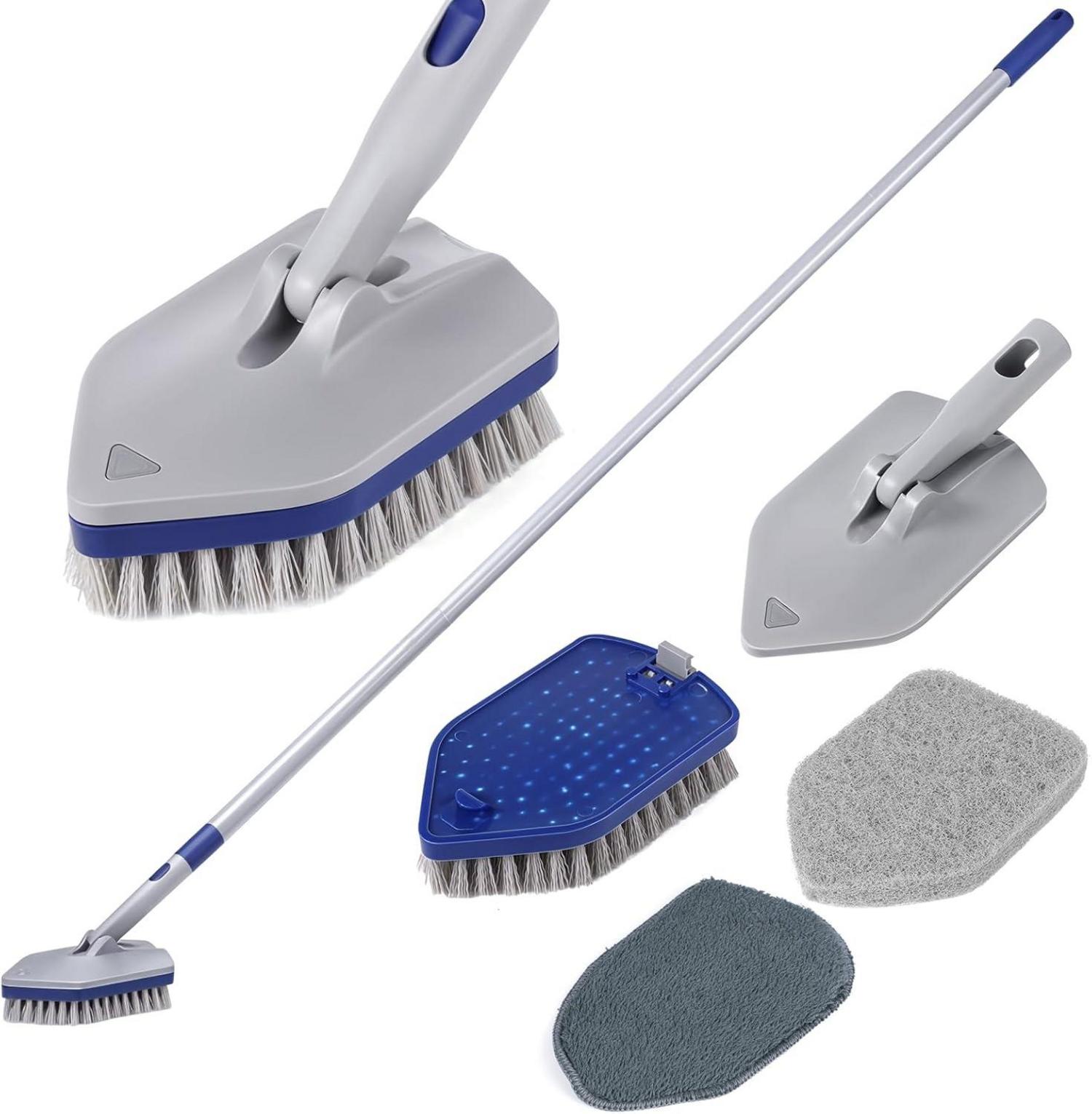 3-In-1 Schrubber mit Stiel und 3 Austauschbaren Bürstenköpfen