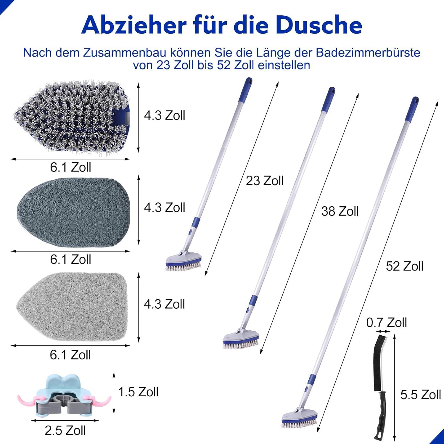 3-in-1 Schrubber mit Stiel 142cm Verstellbar Lang Griff & 3 Bürstenköpfen