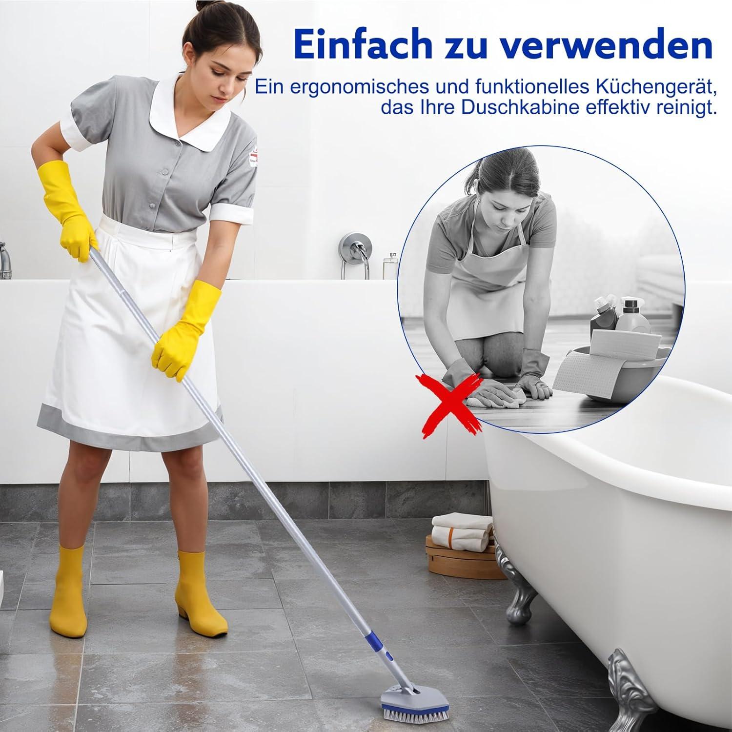 3-In-1 Schrubber Set mit Stiel, 142cm Lang, 3 Bürstenköpfe