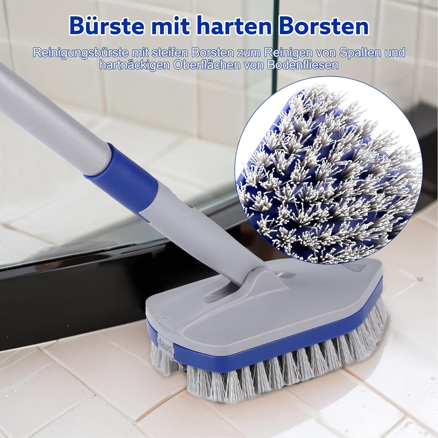 3-in-1 Schrubber mit Stiel 142cm Verstellbar Lang Griff & 3 Bürstenköpfen