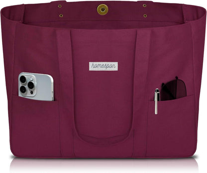 Canvas Tote Bag Damen Handtasche Shopper Umhängetasche Laptop Fach