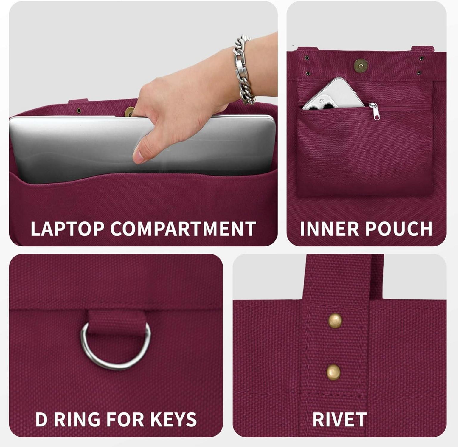 Canvas Tote Bag Damen Groß Shopper Umhängetasche mit Laptop Fach HOMESPON