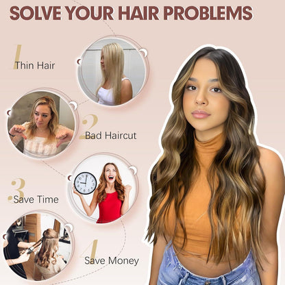 Schwarz gewellte Haarverlängerung mit Clips – 50cm Synthetik
