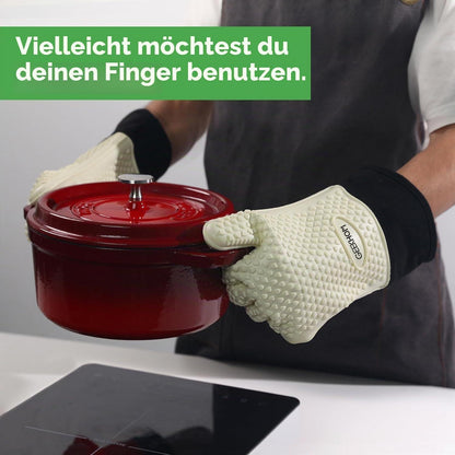 Hitzebeständige Silikon Grillhandschuhe mit Finger – Beige