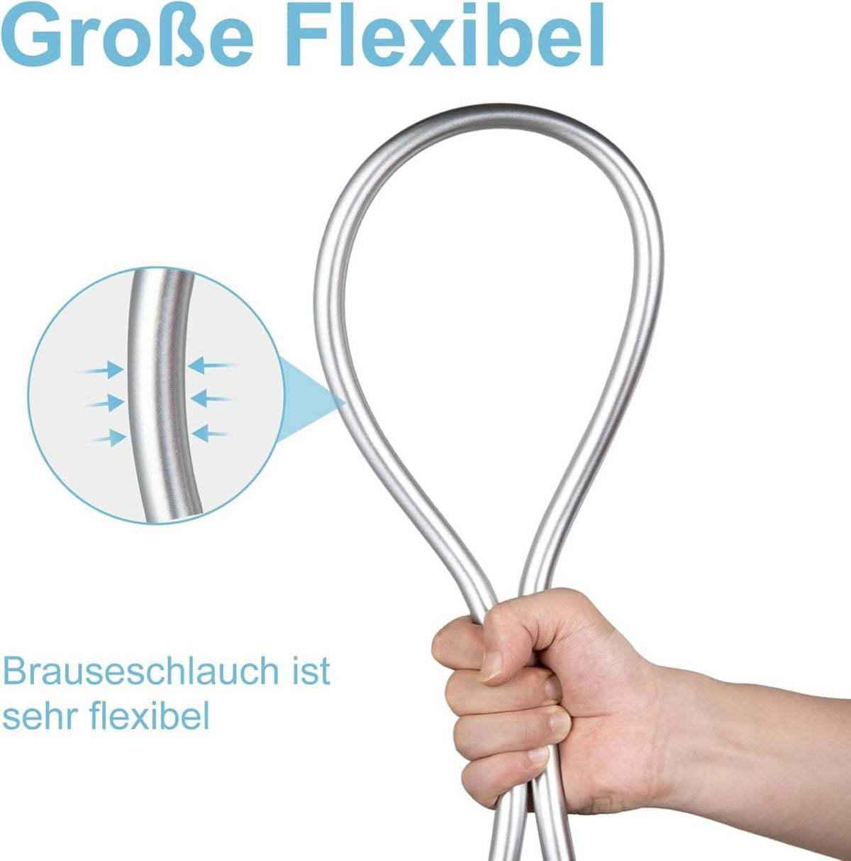 Duschschlauch PVC 2,5m Hochdruck Silber Ersatz Duschrohr