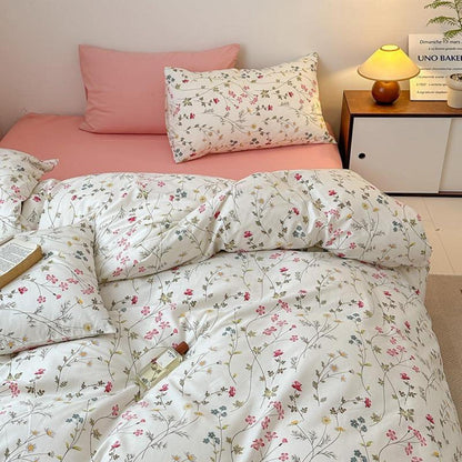 Baumwoll Bettwäsche Set Blumen Beige Rosa 155x220 cm
